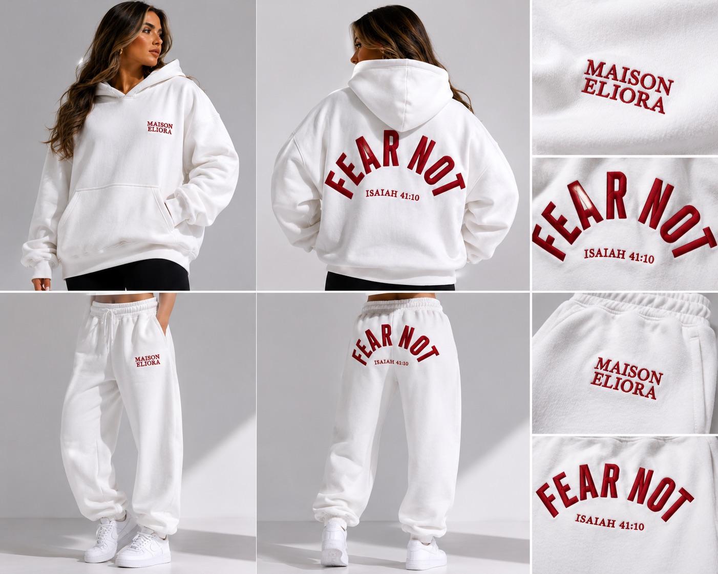 Maison Eliora Fear Not hoodie and sweatpants, founding collection loungewear